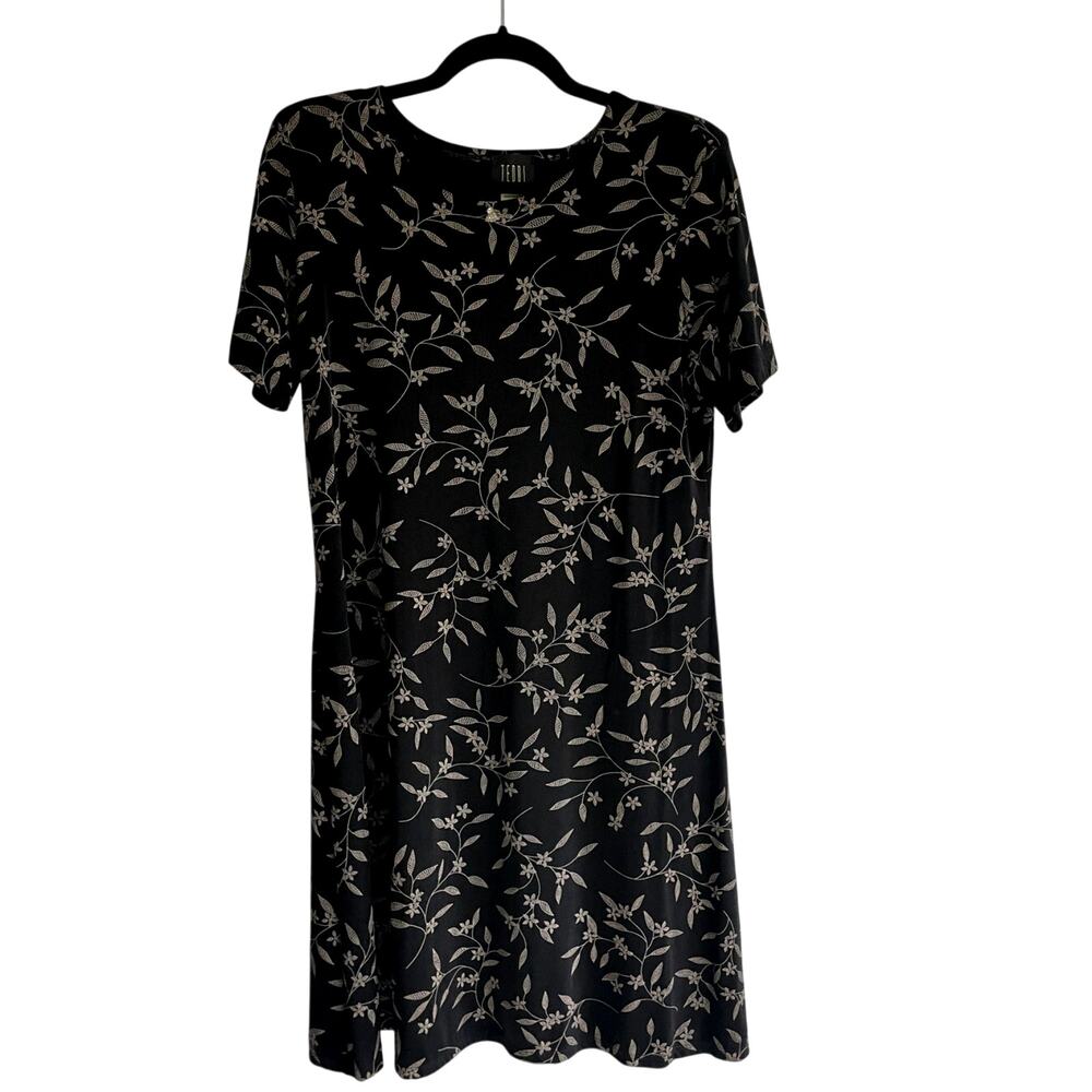 Vintage 90s Black Floral Midi Dress Minimalist Soft Grunge Cottagecore-sz 10